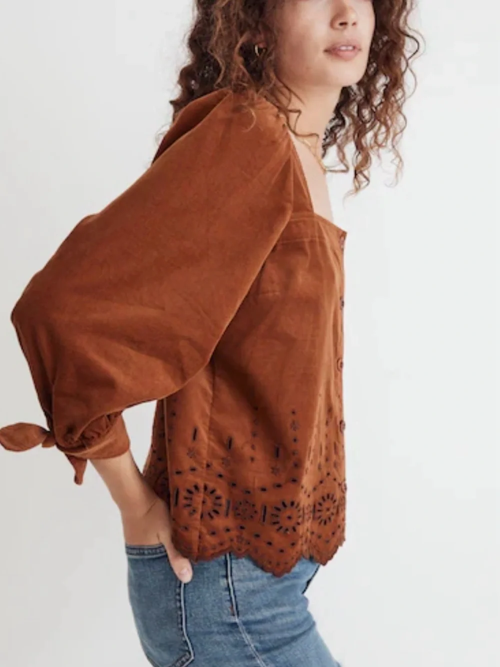 Madewell  Embroidered Eyelet Corduroy Tie-Sleeve Top. 100 % cotton!!✨